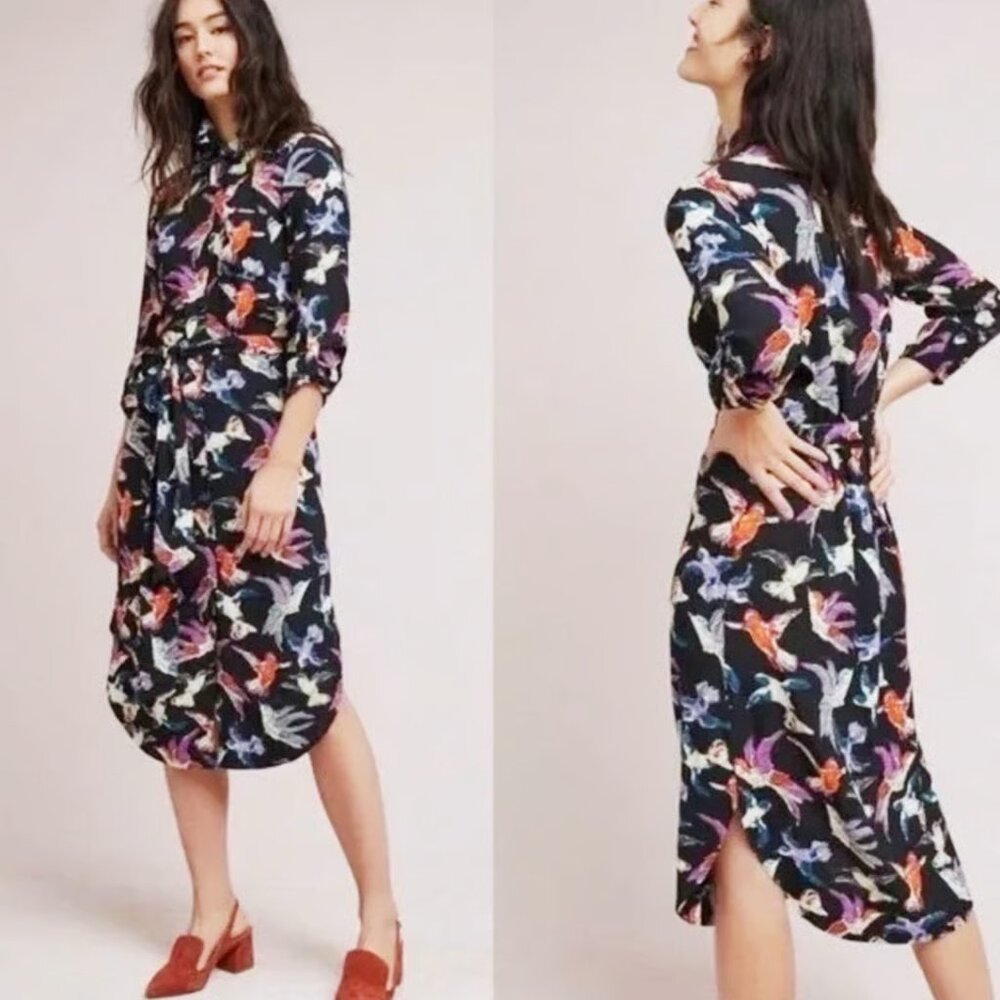 Anthropologie Maeve oversized bird print shirtdress 0P